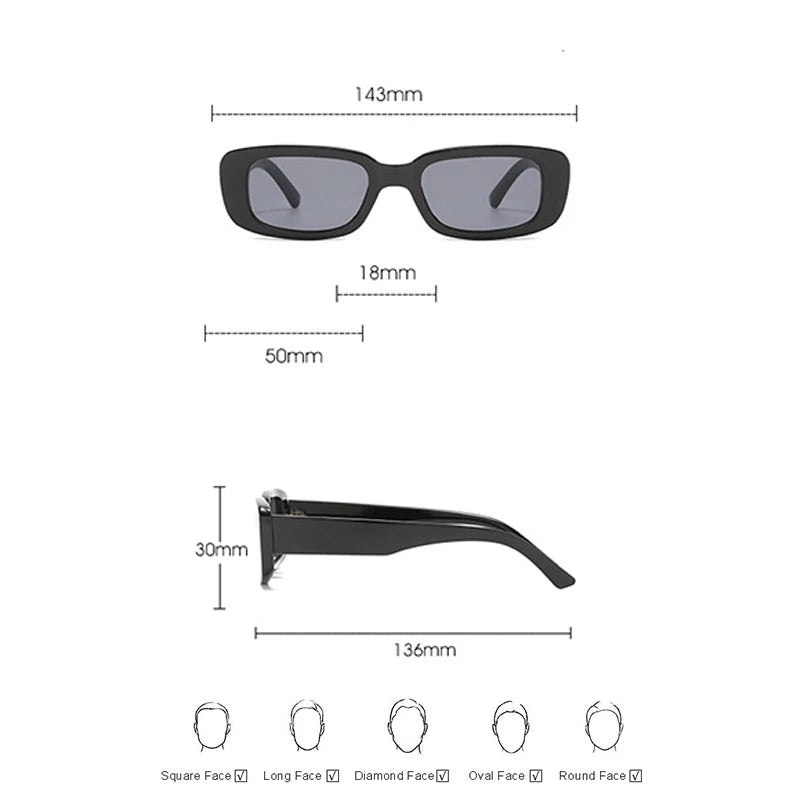 Women's Dark Black Rectangular Sunglasses Fashion Square UV 400 Protection