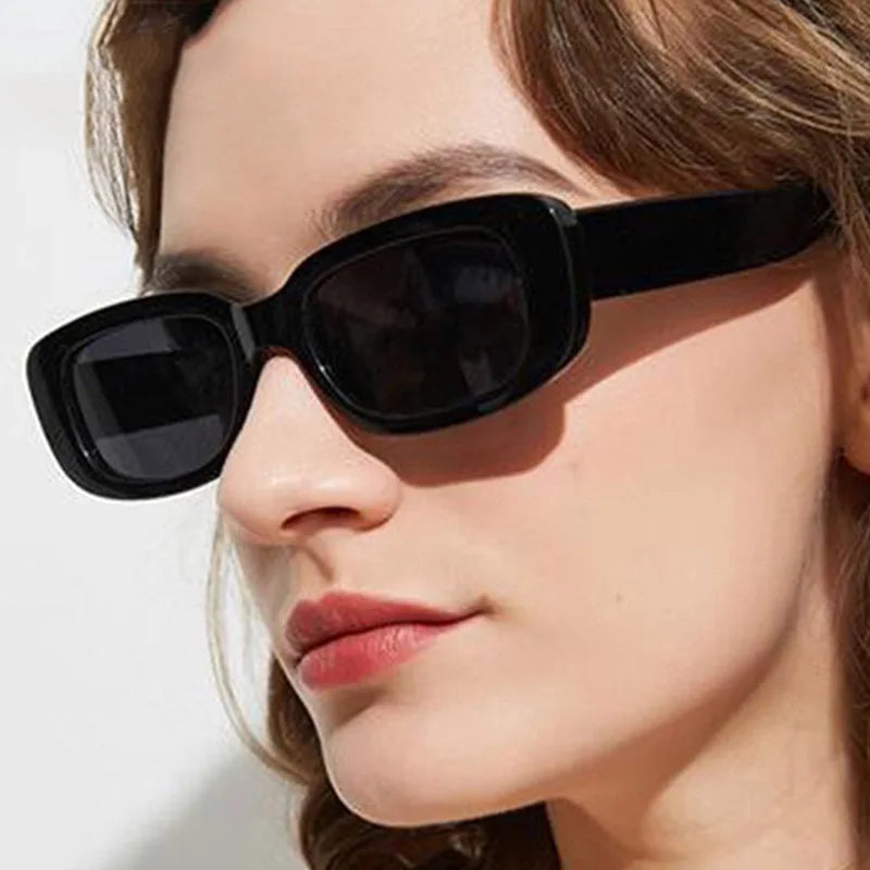 Women's Dark Black Rectangular Sunglasses Fashion Square UV 400 Protection