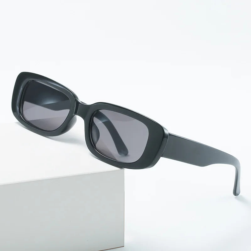 Women's Dark Black Rectangular Sunglasses Fashion Square UV 400 Protection