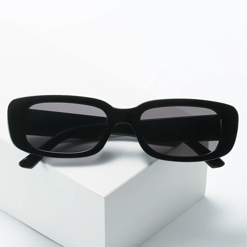 Women's Dark Black Rectangular Sunglasses Fashion Square UV 400 Protection